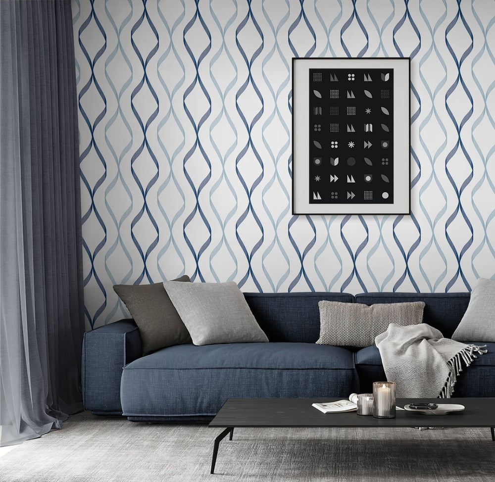 Ogee peel and stick wallpaper living room NW45102 from NextWall