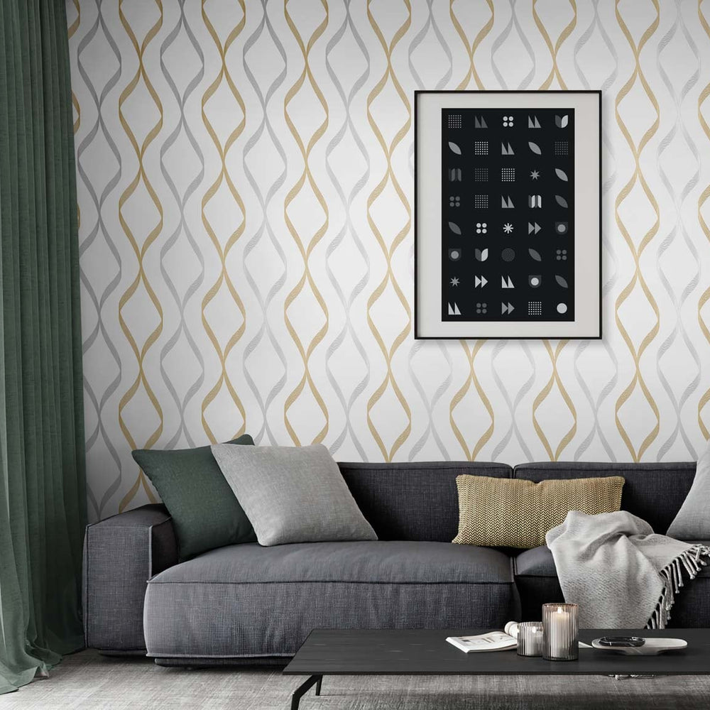 
                  
                    Ogee peel and stick wallpaper living room NW45105 from NextWall
                  
                