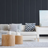 Board and batten peel and stick wallpaper living room NW45202 from NextWall