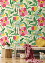 Floral peel and stick wallpaper living room NW45301 from NextWall