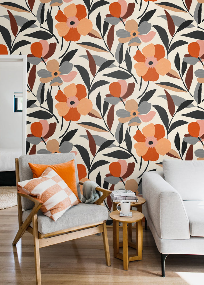 Floral peel and stick wallpaper living room NW45306 from NextWall