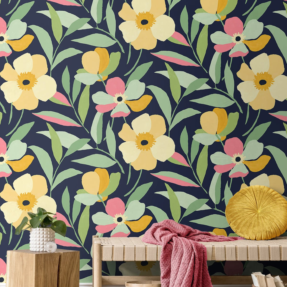 
                  
                    Floral peel and stick wallpaper living room NW45309 from NextWall
                  
                