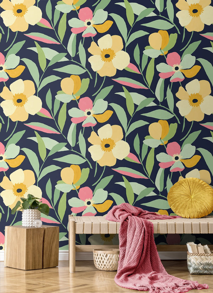 Floral peel and stick wallpaper living room NW45309 from NextWall