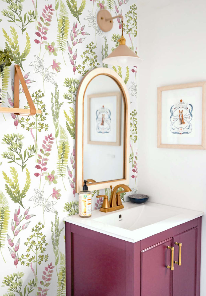 Botanical peel and stick wallpaper bathroom NW45407 from NextWall