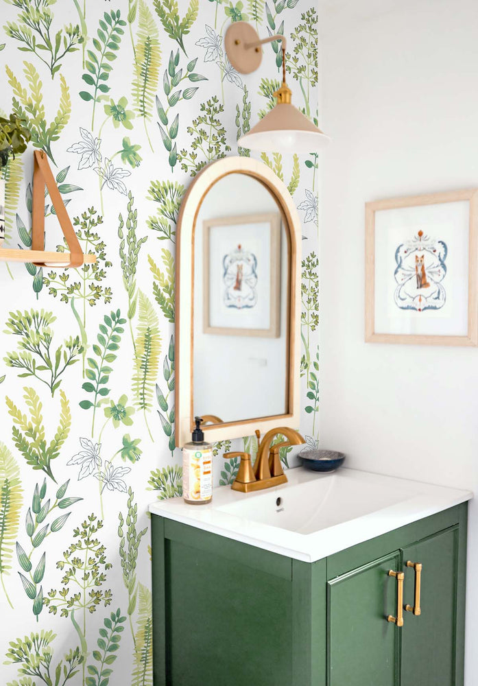 Botanical peel and stick wallpaper bathroom NW45412 from NextWall