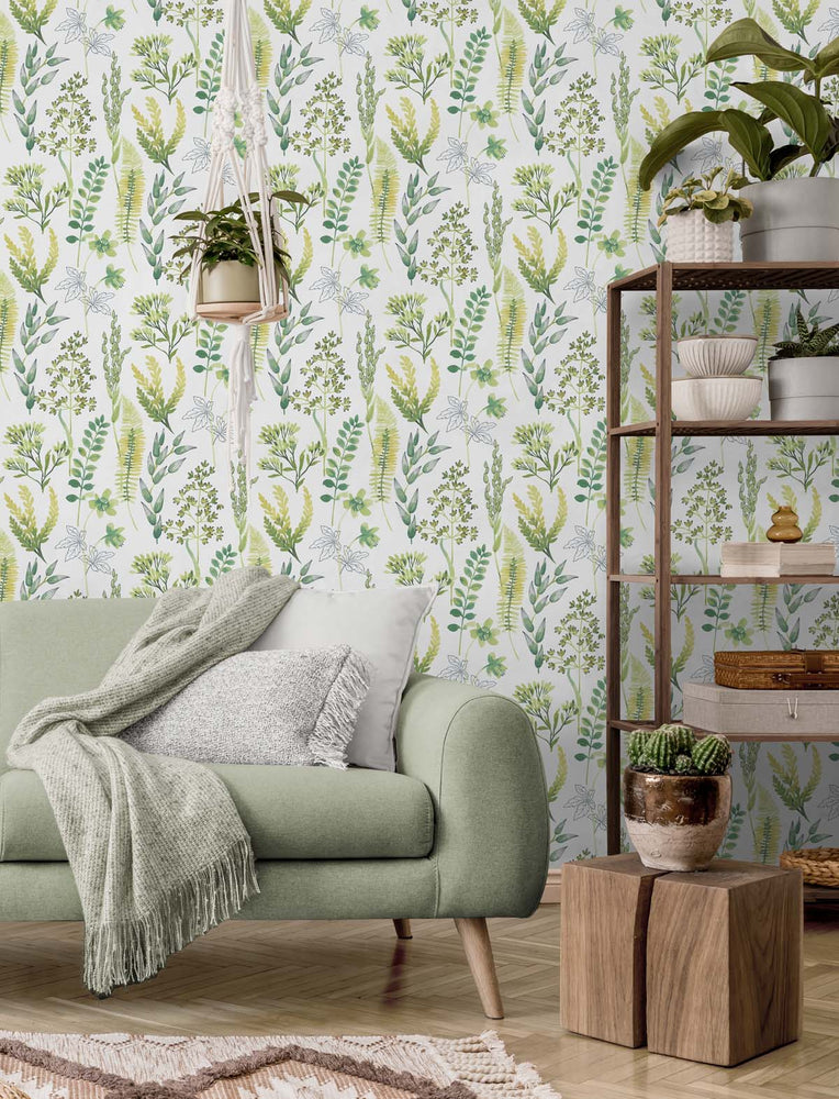 Botanical peel and stick wallpaper living room NW45412 from NextWall