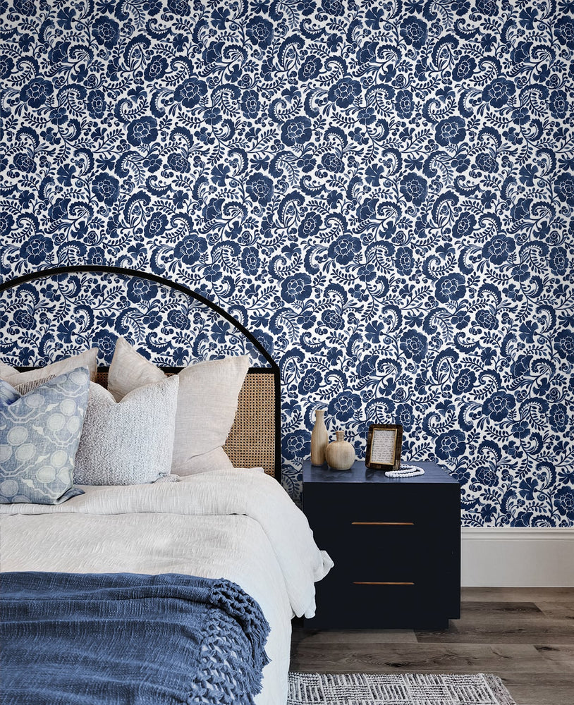 Paisley peel and stick wallpaper bedroom NW45502 from NextWall