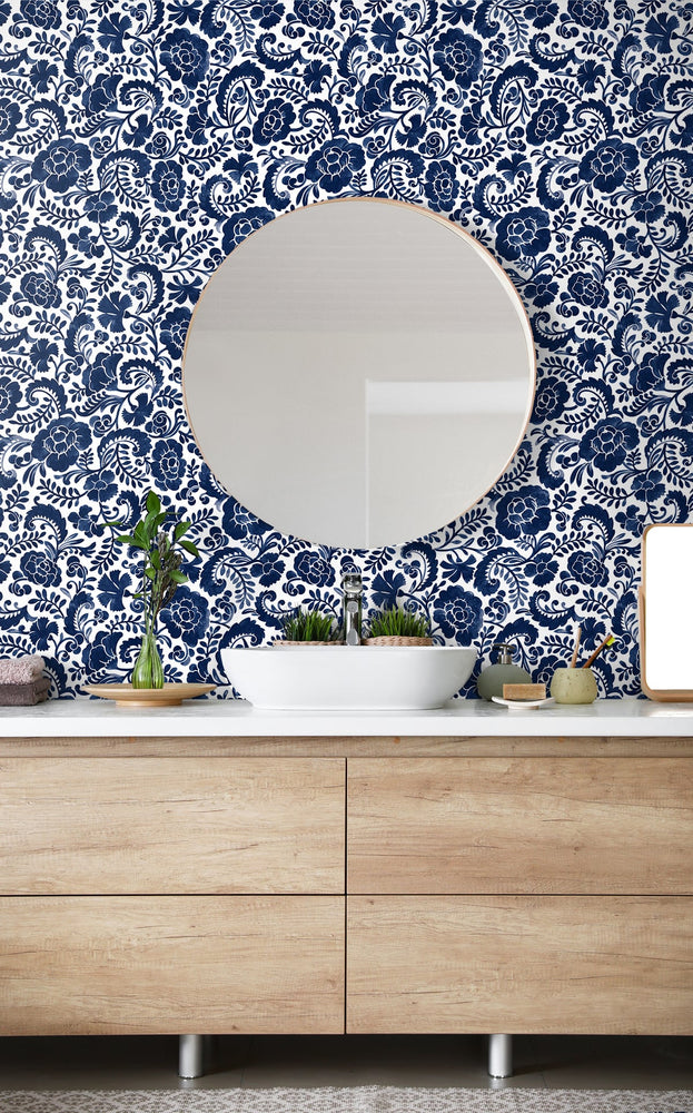 Paisley peel and stick wallpaper bathroom NW45502 from NextWall