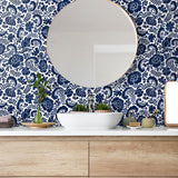 Paisley peel and stick wallpaper bathroom NW45502 from NextWall