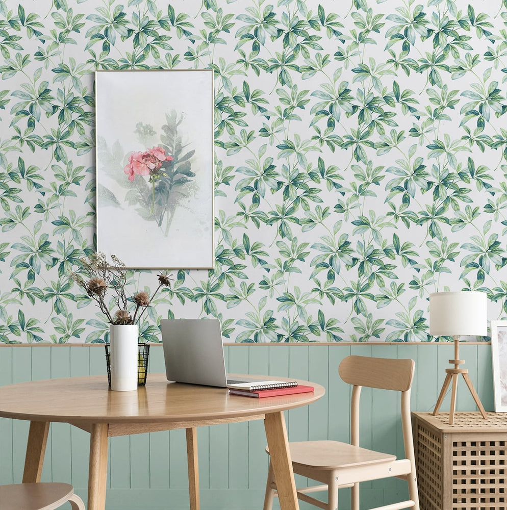 Leaf peel and stick wallpaper dining room NW45604 from NextWall