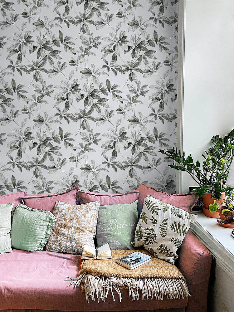 Leaf peel and stick wallpaper living room NW45605 from NextWall