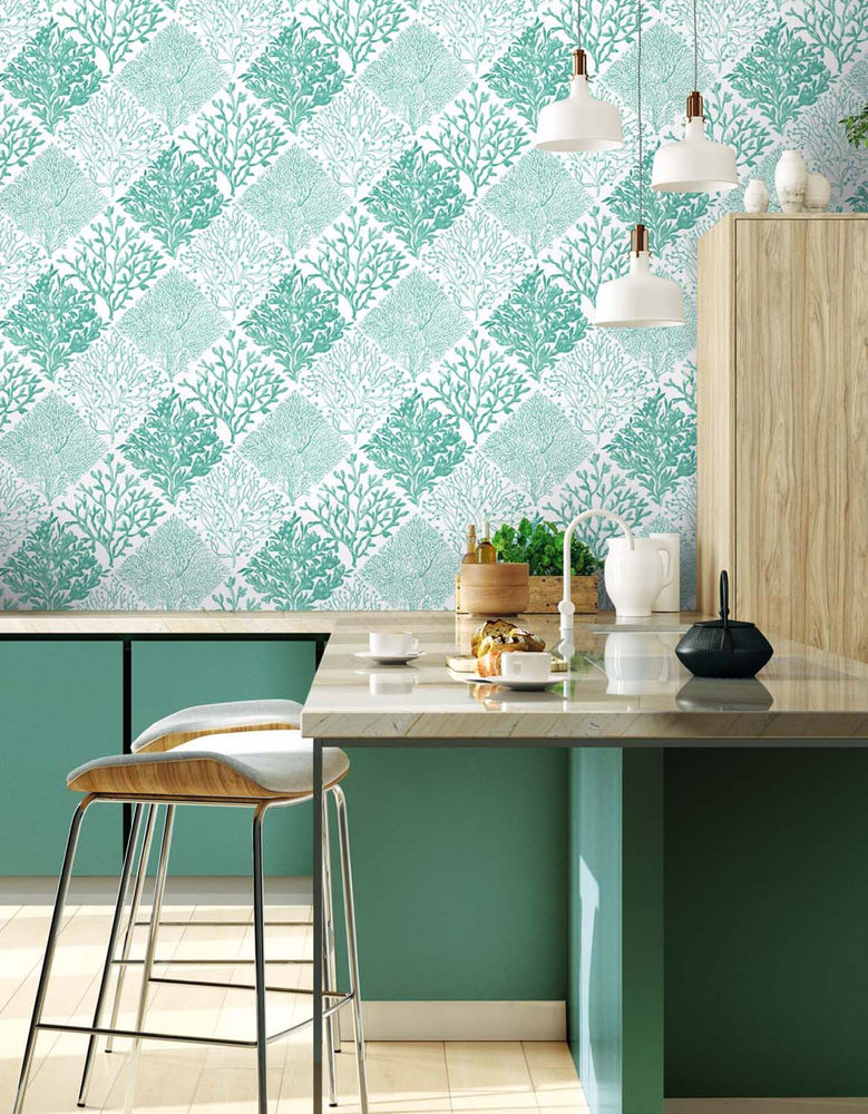 Seaweed beach peel and stick wallpaper kitchen NW45806 from NextWall