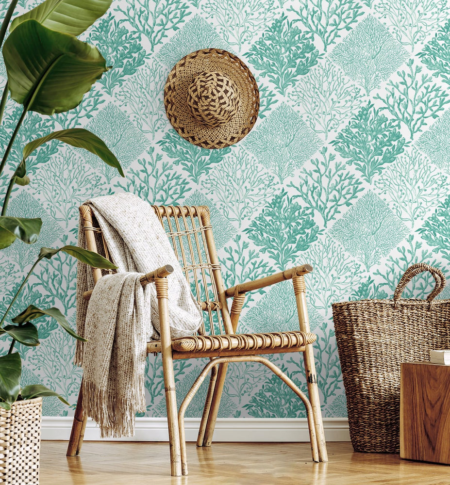 Seaweed beach peel and stick wallpaper entryway NW45806 from NextWall