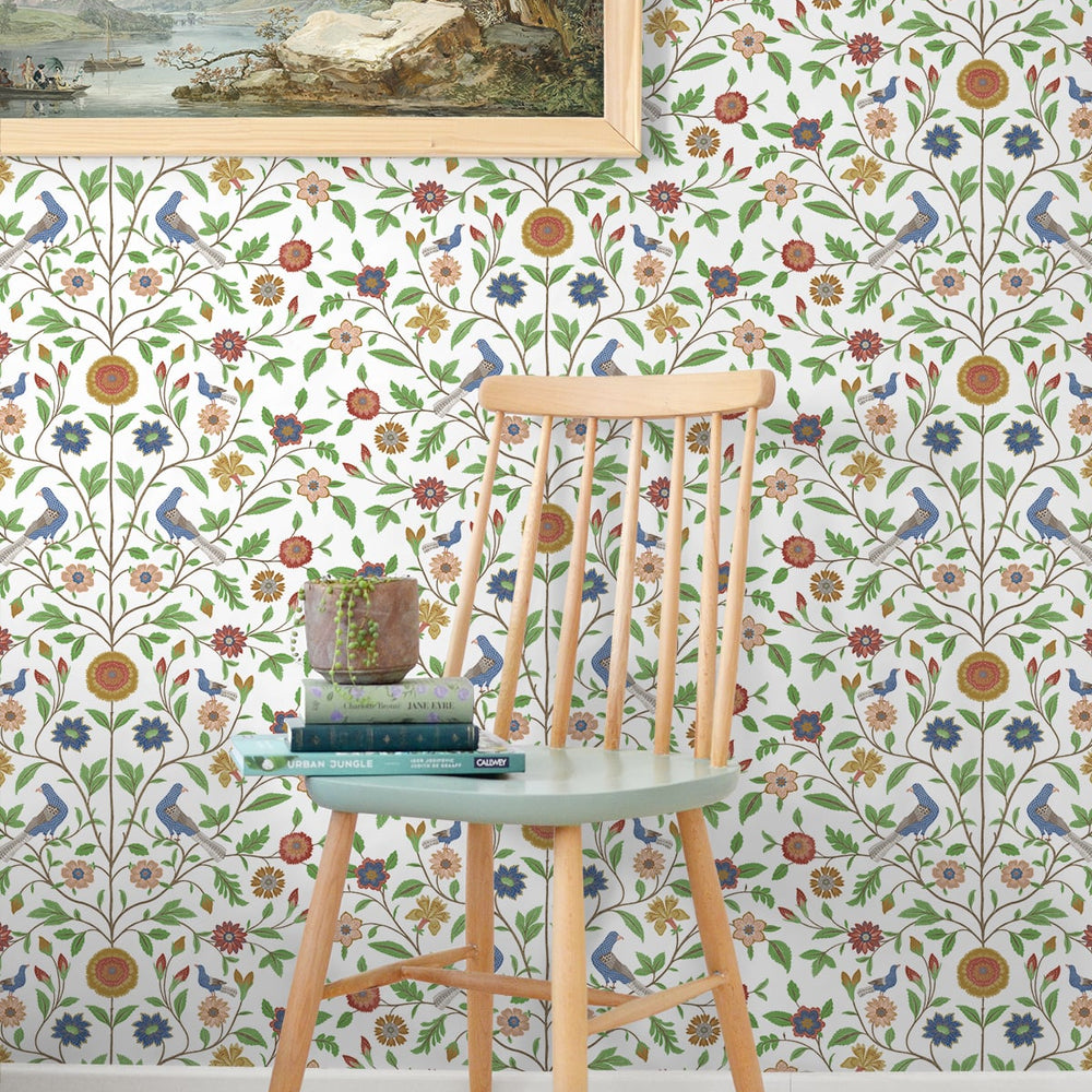 Bird floral peel and stick wallpaper entryway NW45901 from NextWall