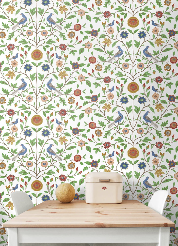 Bird floral peel and stick wallpaper dining room NW45901 from NextWall