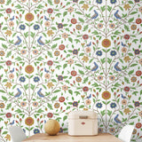 Bird floral peel and stick wallpaper dining room NW45901 from NextWall