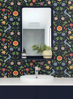 Bird floral peel and stick wallpaper bathroom NW45902 from NextWall