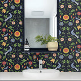 Bird floral peel and stick wallpaper bathroom NW45902 from NextWall