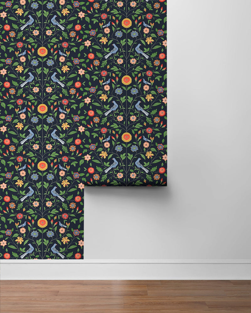 Bird floral peel and stick wallpaper roll NW45902 from NextWall