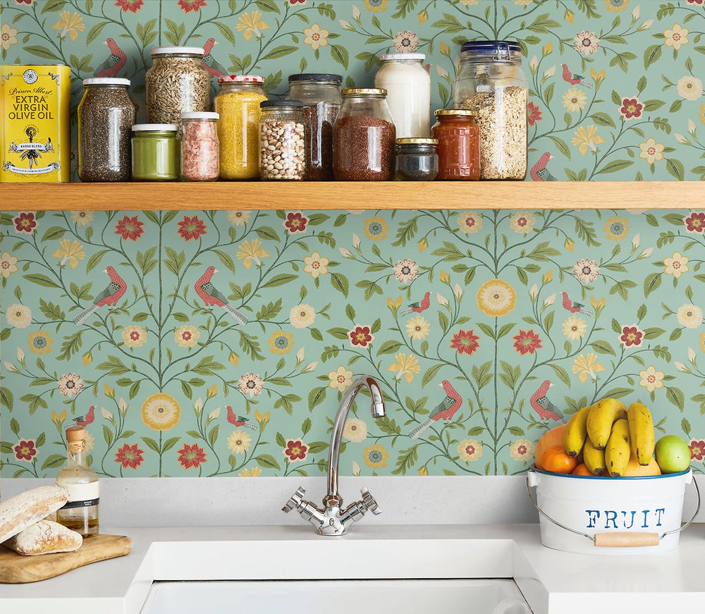 Bird floral peel and stick wallpaper kitchen NW45904 from NextWall