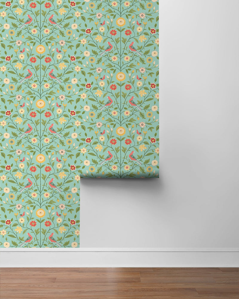 Bird floral peel and stick wallpaper roll NW45904 from NextWall