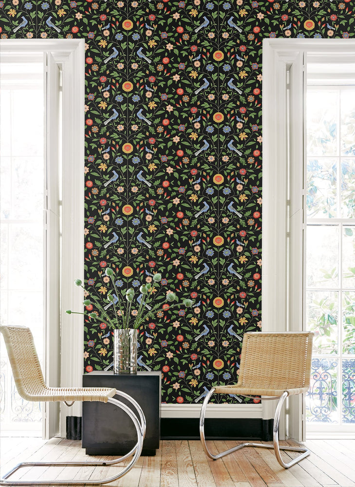 Bird floral peel and stick wallpaper living room NW45910 from NextWall
