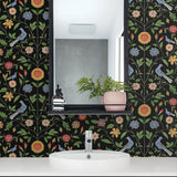 Bird floral peel and stick wallpaper bathroom NW45910 from NextWall