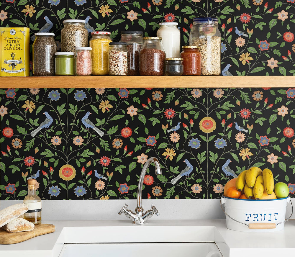 Bird floral peel and stick wallpaper kitchen NW45910 from NextWall