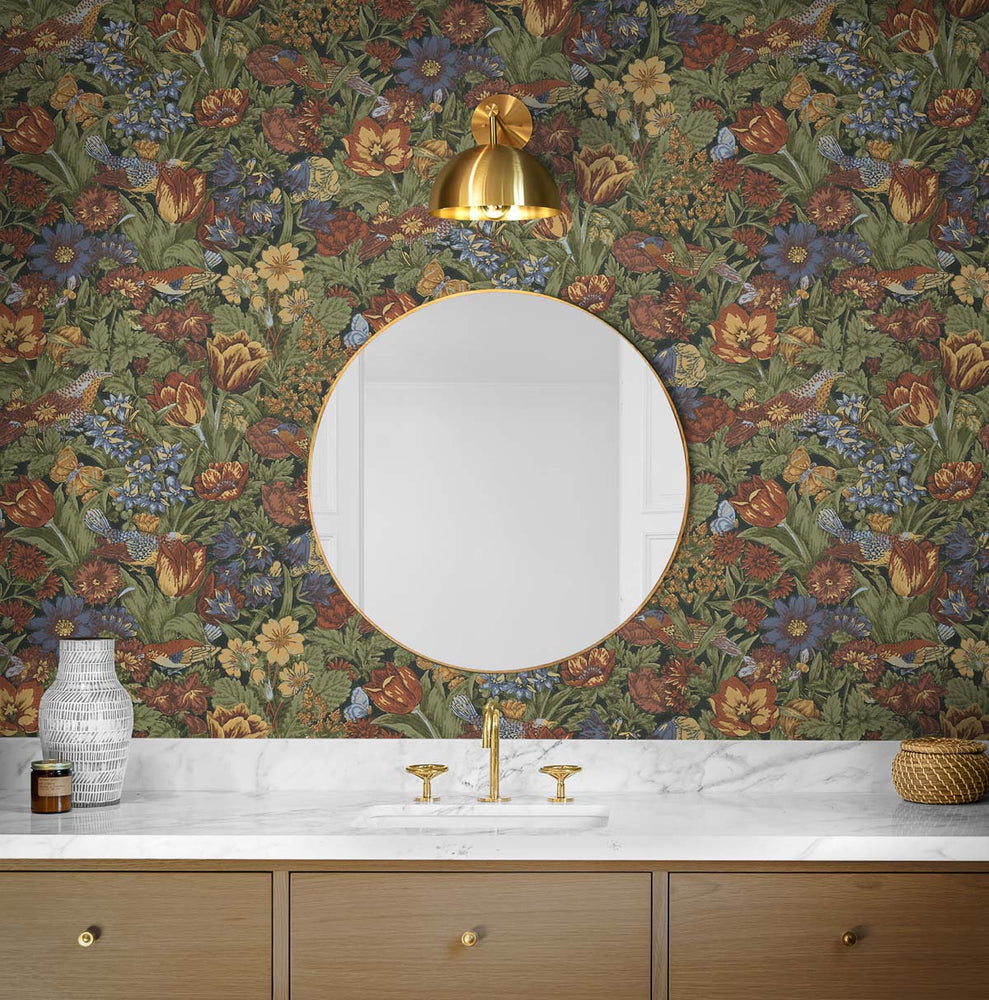 Vintage peel and stick wallpaper bathroom NW46005 from NextWall