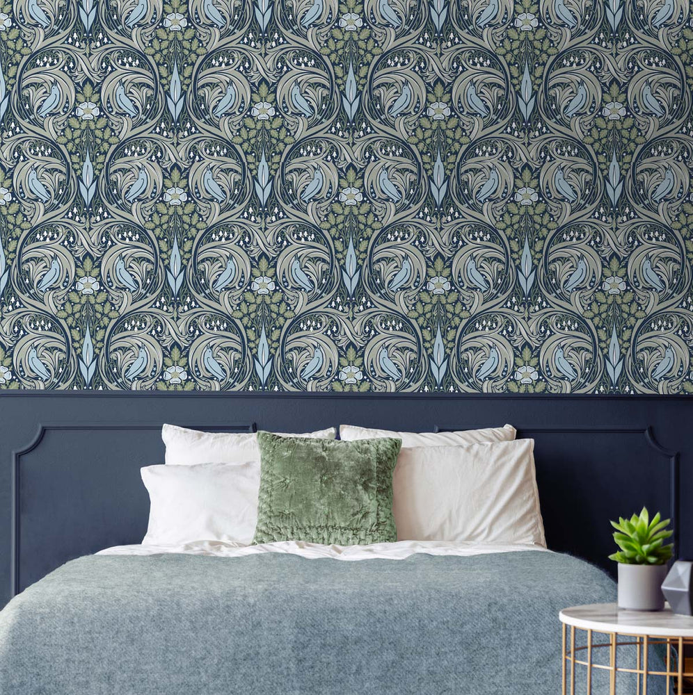 Bird ogee peel and stick wallpaper bedroom NW46204 from NextWall