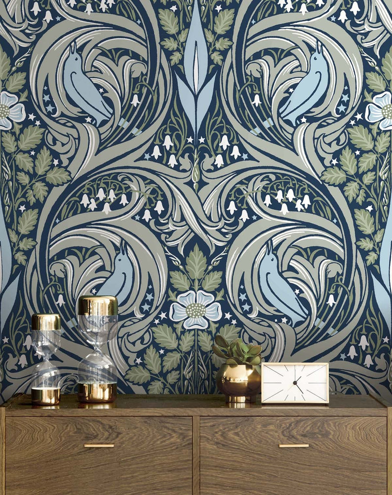 Bird ogee peel and stick wallpaper decor NW46204 from NextWall