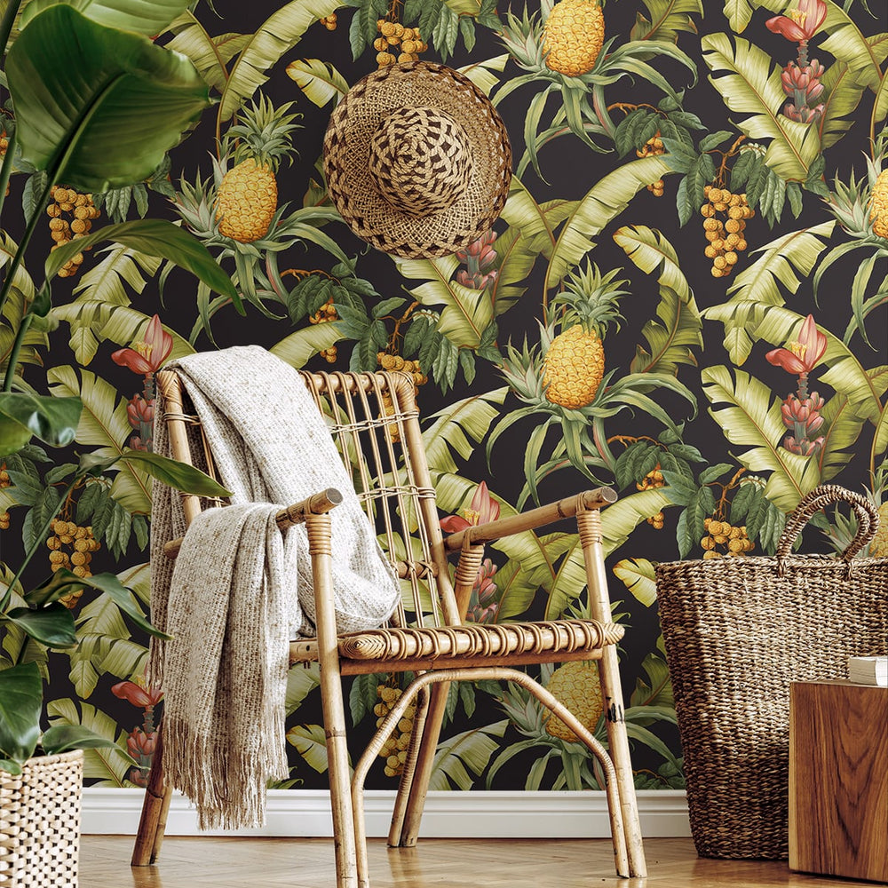 Pineapple peel and stick wallpaper NW46300 living room tropical from NextWall