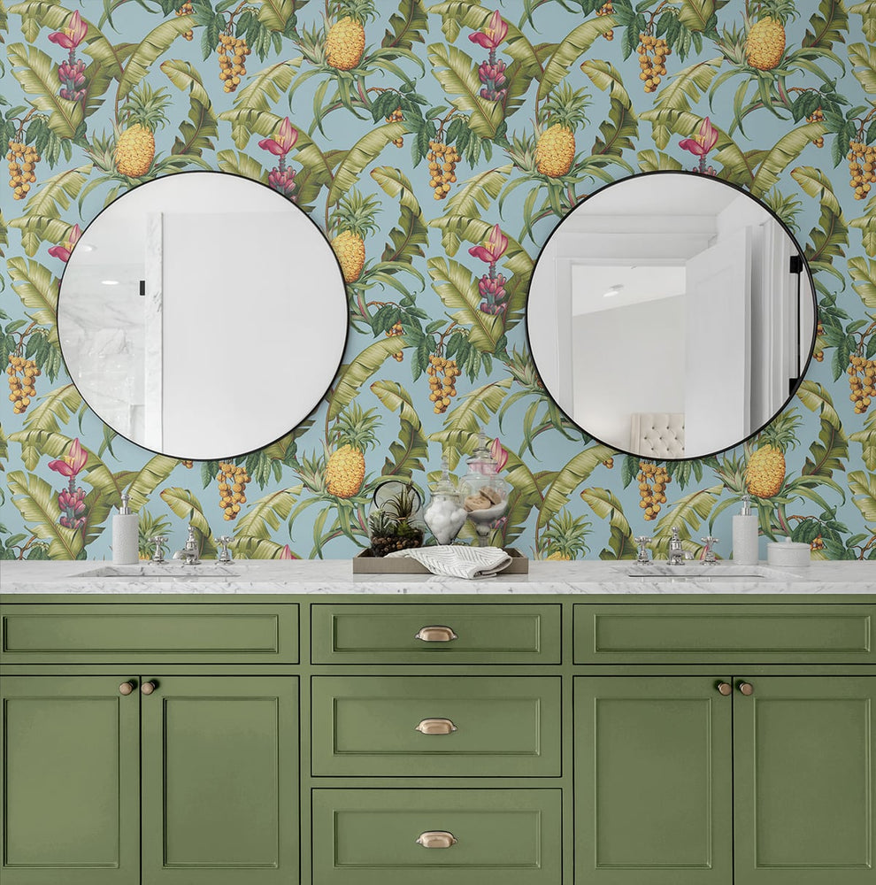 Pineapple peel and stick wallpaper NW46302 tropical bathroom from NextWall