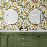 Pineapple peel and stick wallpaper NW46305 tropical bathroom from NextWall