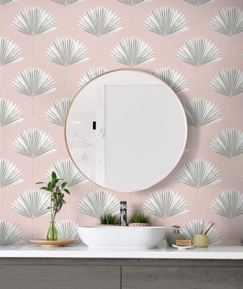 Palm leaf peel and stick wallpaper bathroom NW46501 from NextWall