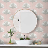 Palm leaf peel and stick wallpaper bathroom NW46501 from NextWall
