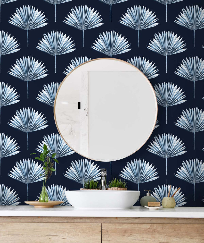 Palm leaf peel and stick wallpaper bathroom NW46502 from NextWall