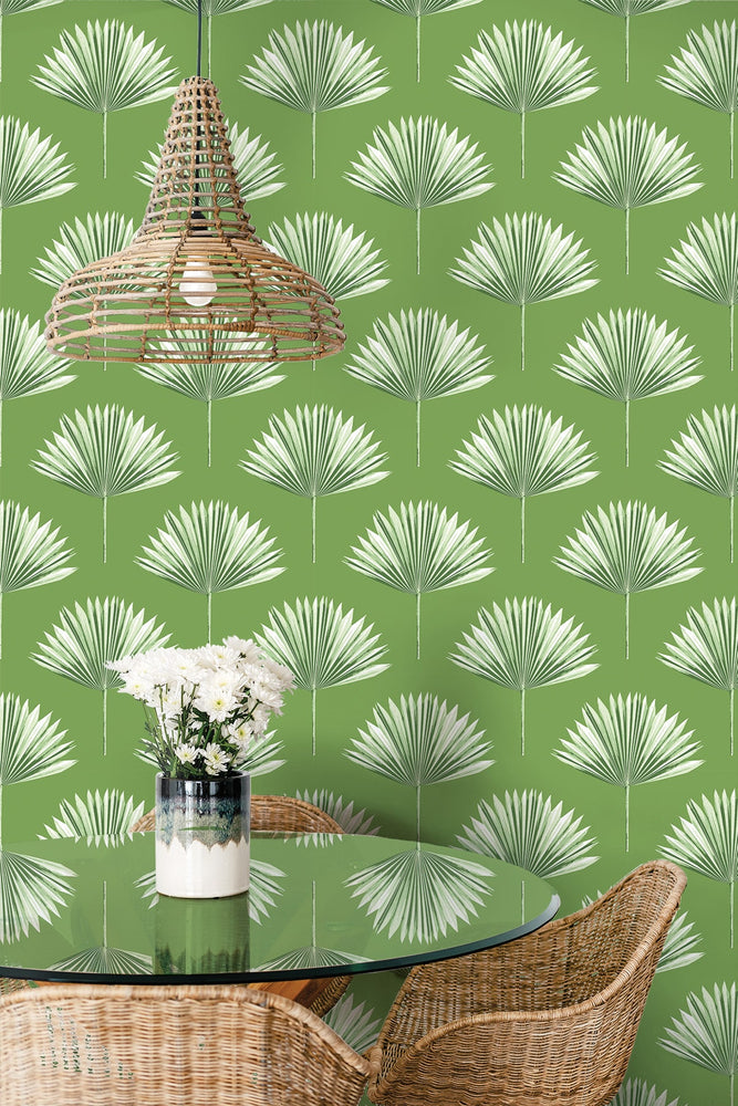 Palm leaf peel and stick wallpaper dining room NW46504 from NextWall