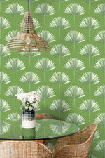Palm leaf peel and stick wallpaper dining room NW46504 from NextWall