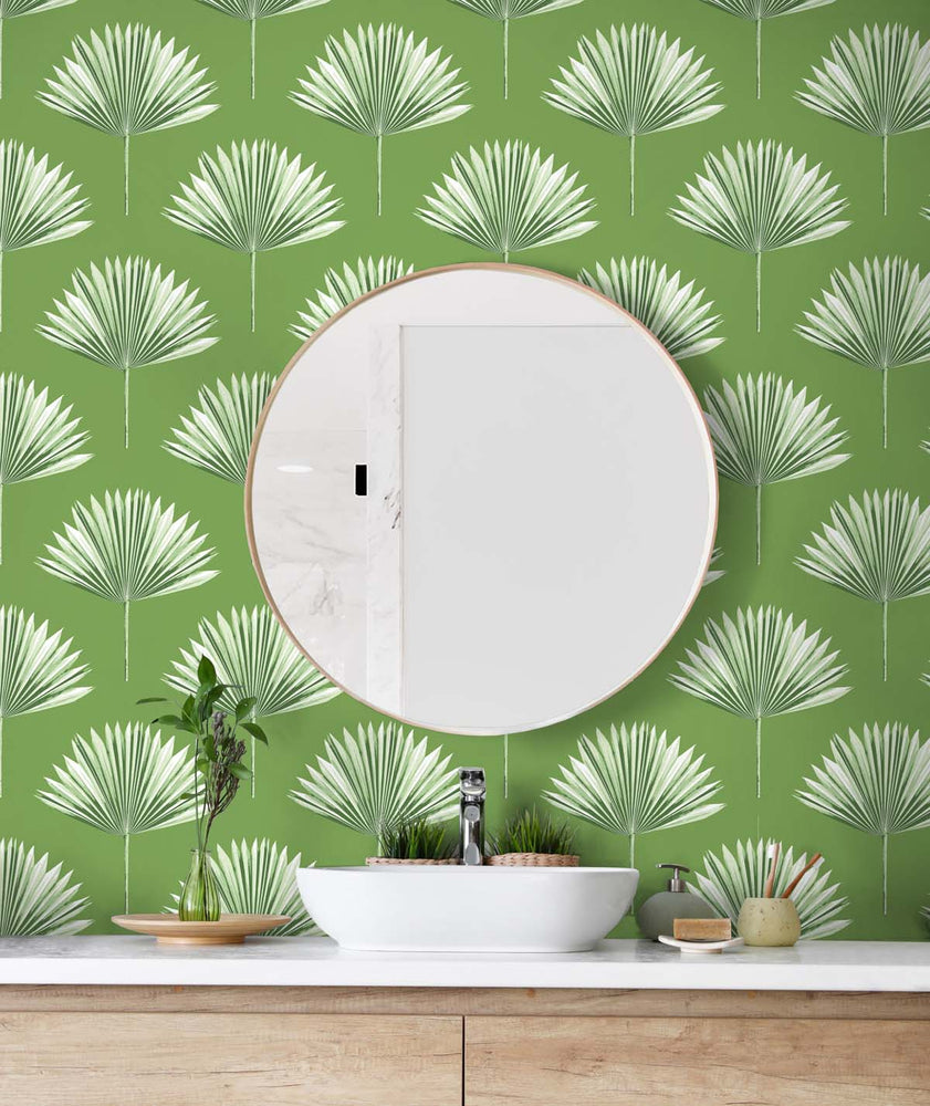 Palm leaf peel and stick wallpaper bathroom NW46504 from NextWall
