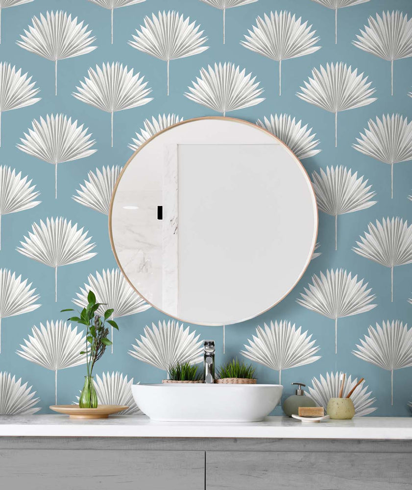 Palm leaf peel and stick wallpaper bathroom NW46512 from NextWall