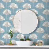 Palm leaf peel and stick wallpaper bathroom NW46512 from NextWall