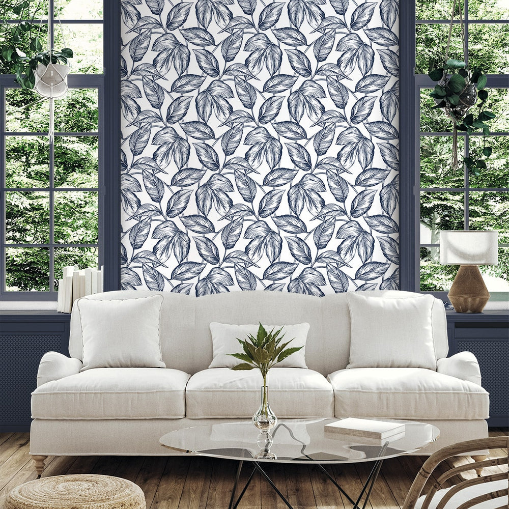 
                  
                    Sketched leaf peel and stick wallpaper living room NW46902 from NextWall
                  
                