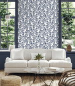 Sketched leaf peel and stick wallpaper living room NW46902 from NextWall