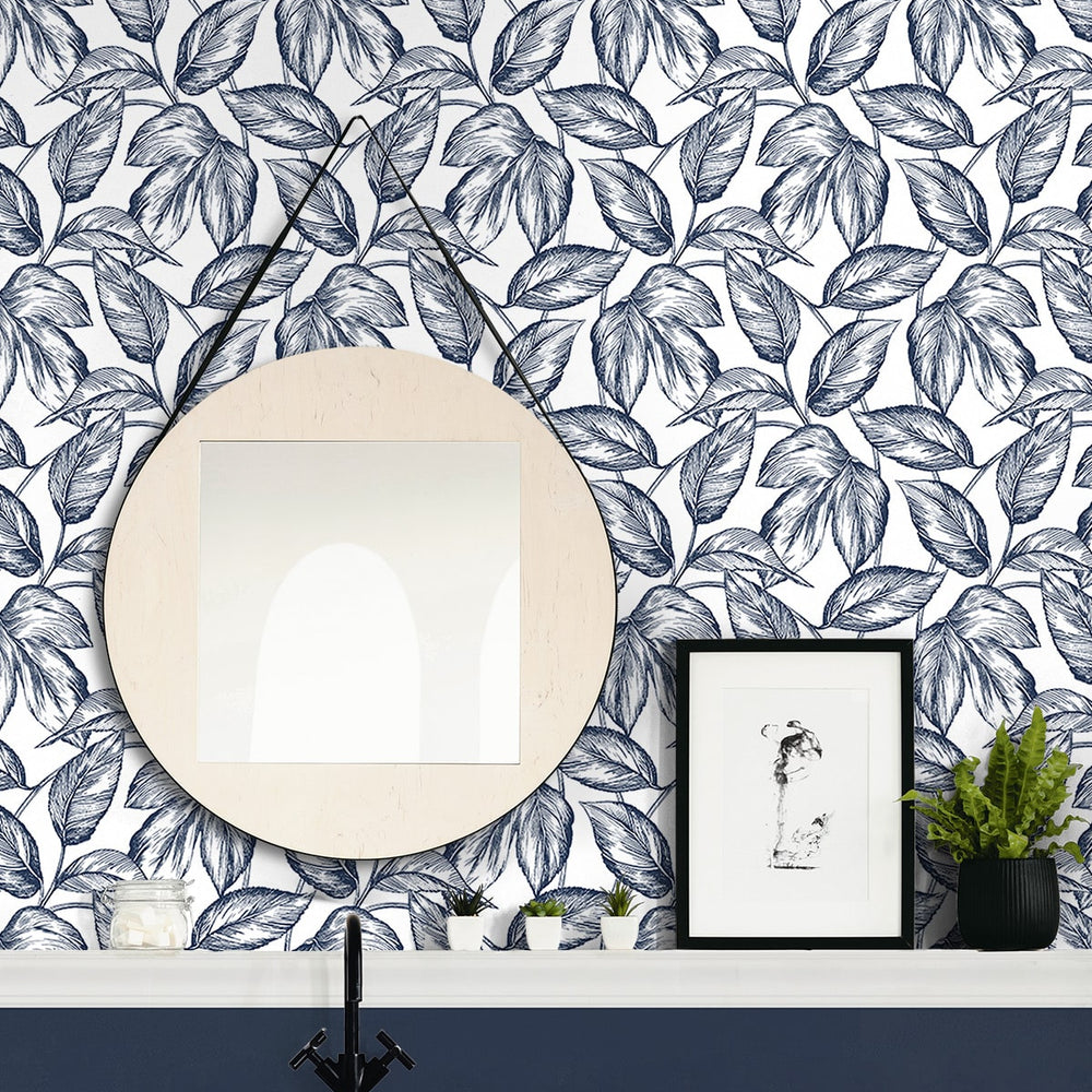 
                  
                    Sketched leaf peel and stick wallpaper bathroom NW46902 from NextWall
                  
                