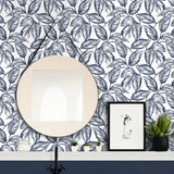 Sketched leaf peel and stick wallpaper bathroom NW46902 from NextWall