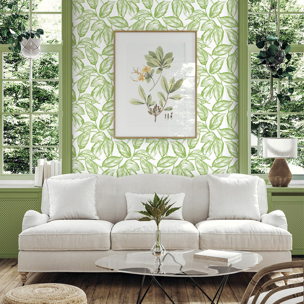 
                  
                    Sketched leaf peel and stick wallpaper living room NW46904 from NextWall
                  
                
