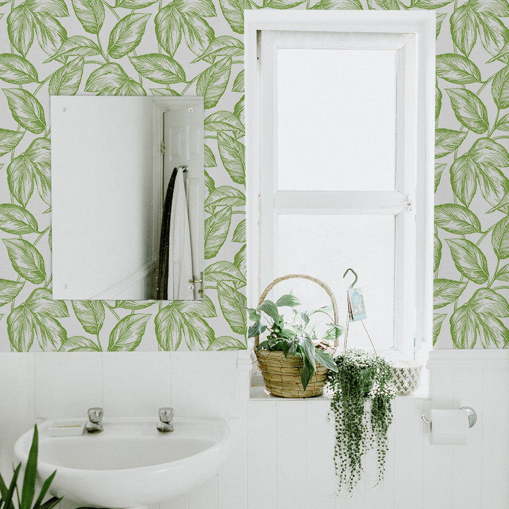 
                  
                    Sketched leaf peel and stick wallpaper bathroom NW46904 from NextWall
                  
                