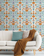 Floral peel and stick wallpaper living room NW47101 from NextWall