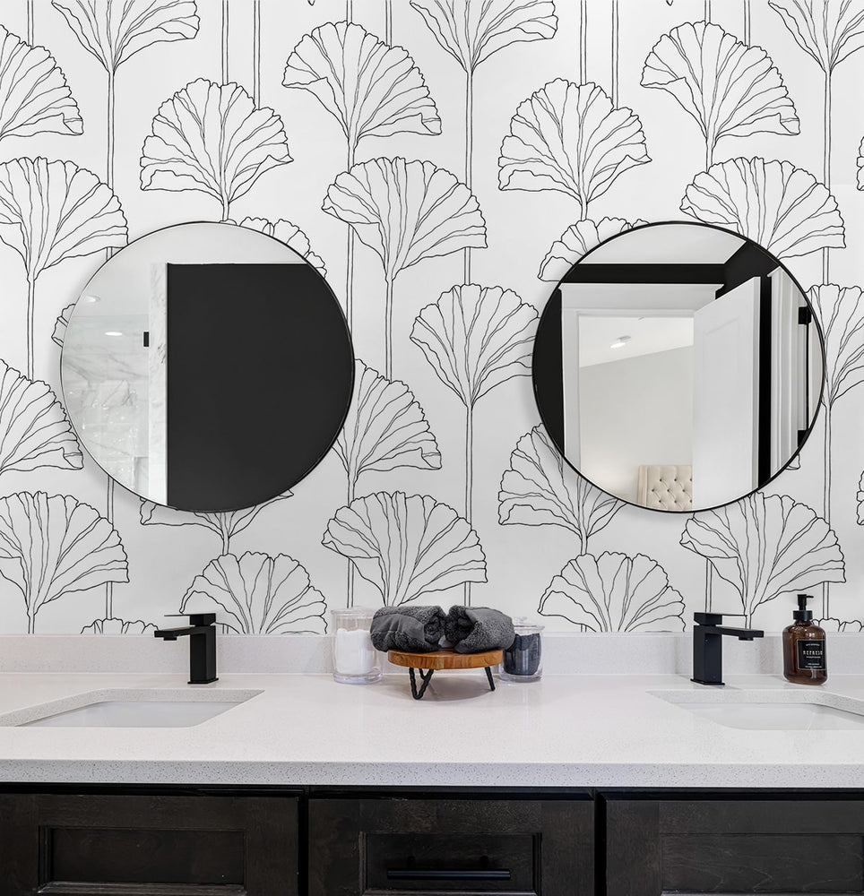 Gingko leaf peel and stick wallpaper bathroom NW47200 from NextWall